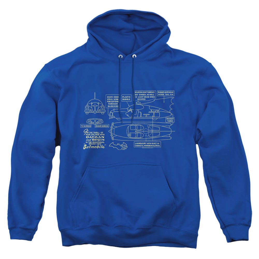 Batman Batmobile Mens Hoodie Royal Officially Licensed