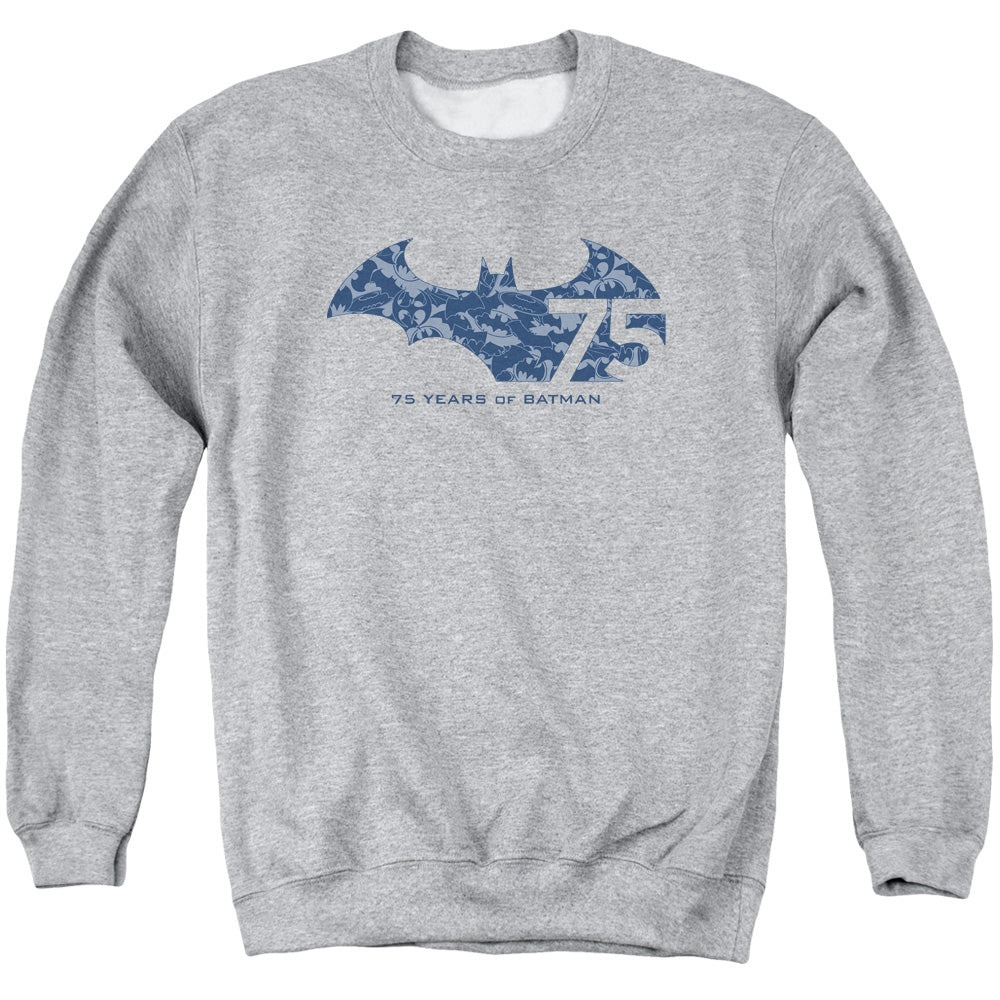 Batman 75 Year Collage Mens Crewneck Sweatshirt Athletic Heather