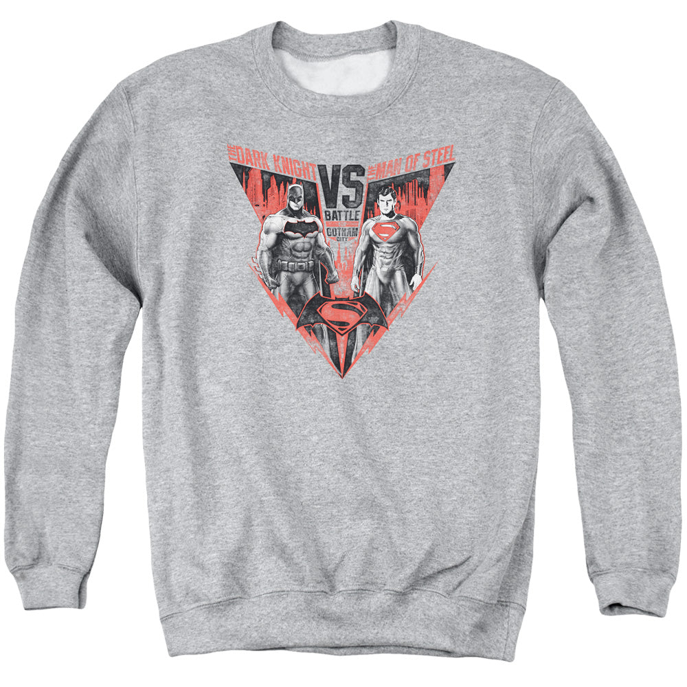Batman V Superman Batlle For Gotham Mens Crewneck Sweatshirt Athletic Heather Officially Licensed