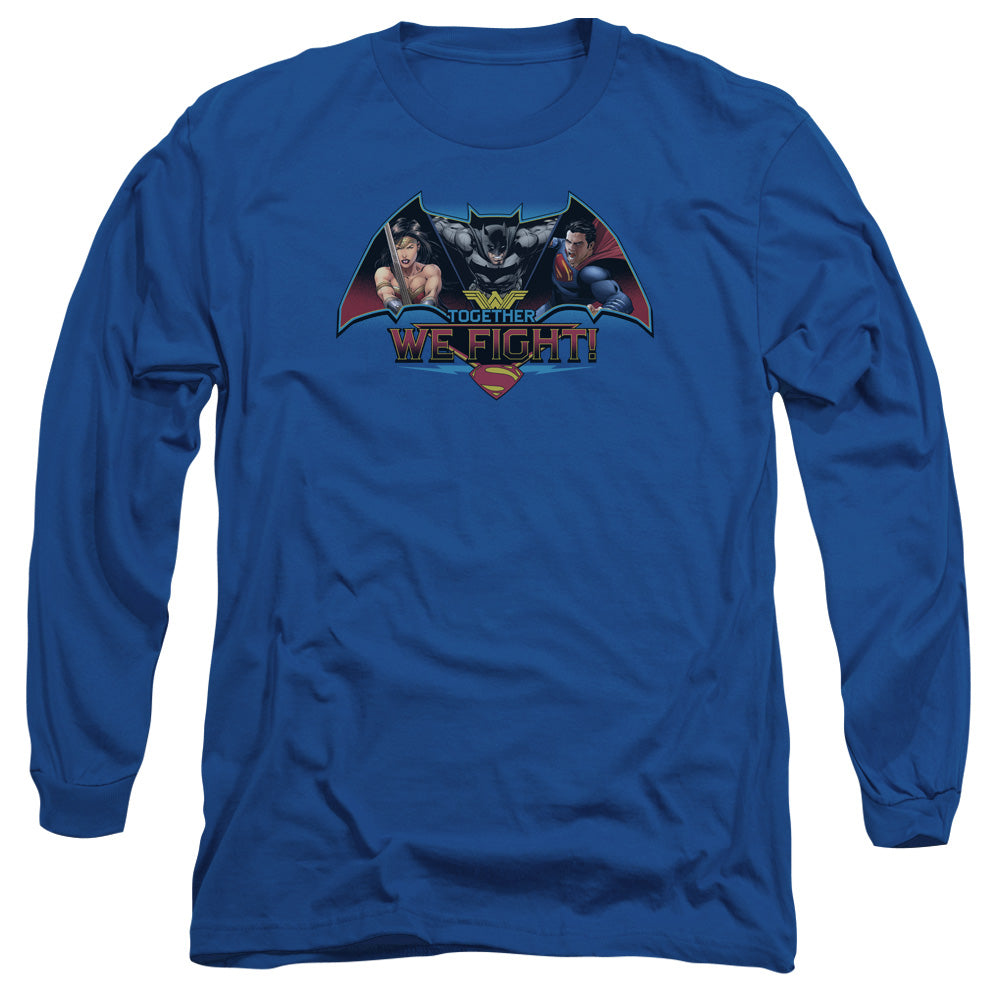 Batman V Superman Together We Fight Mens Long Sleeve Shirt Royal Officially Licensed