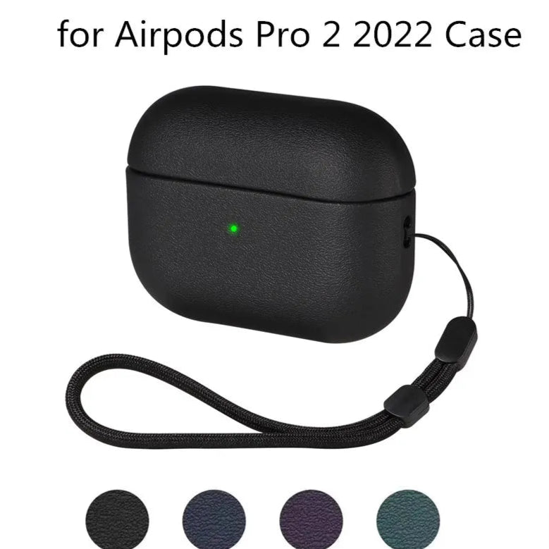 Black case for AirPods Pro 2 2022 with a strap on a white background