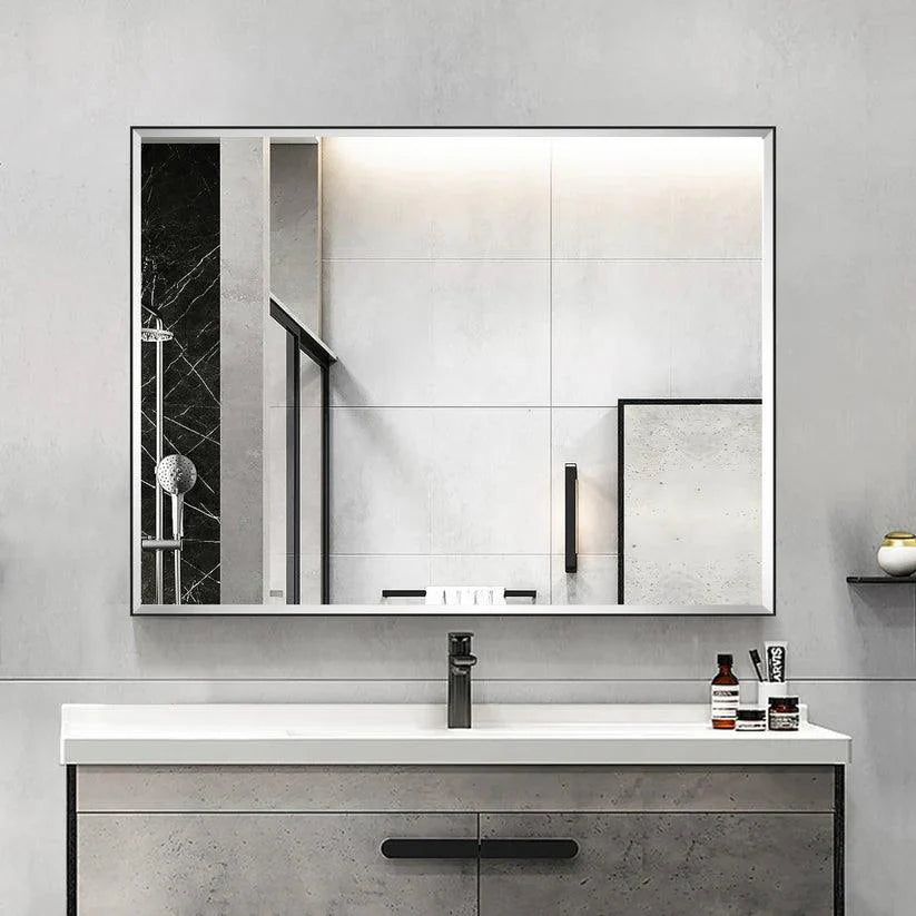 Reflections Sleek Modern Black Aluminum Framed Beveled Wall Mirror