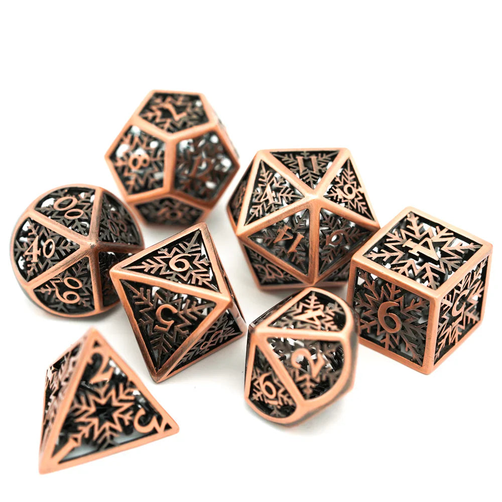 Hollow Metal 7 Pieces Polyhedral Snowflake Theme Dice Set