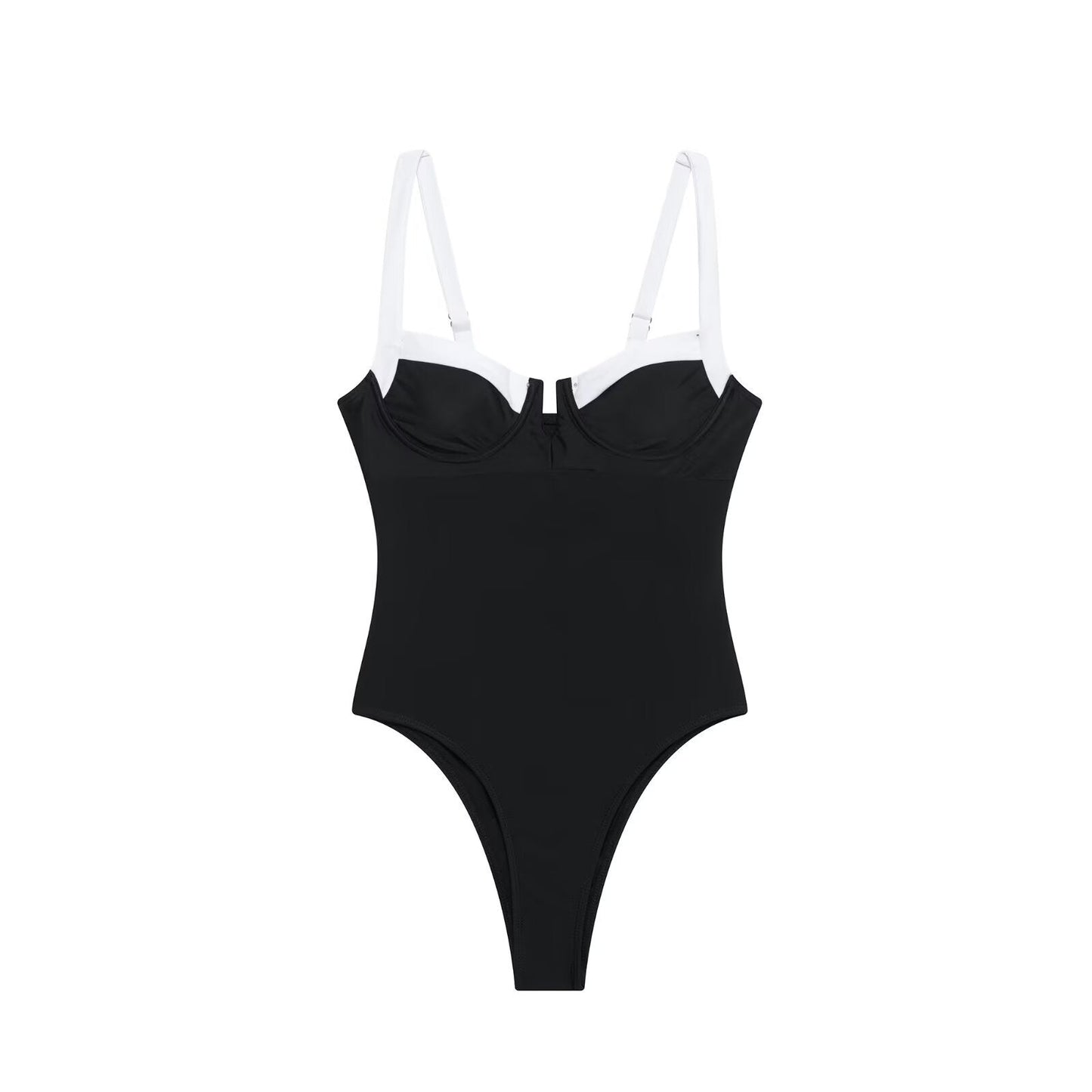 High fork V-neck vacation hot girl one-piece swimsuit female
