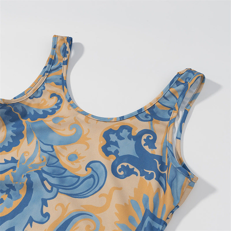 Elegant Sleeveless Printed Tassel Spliced Dress with Style