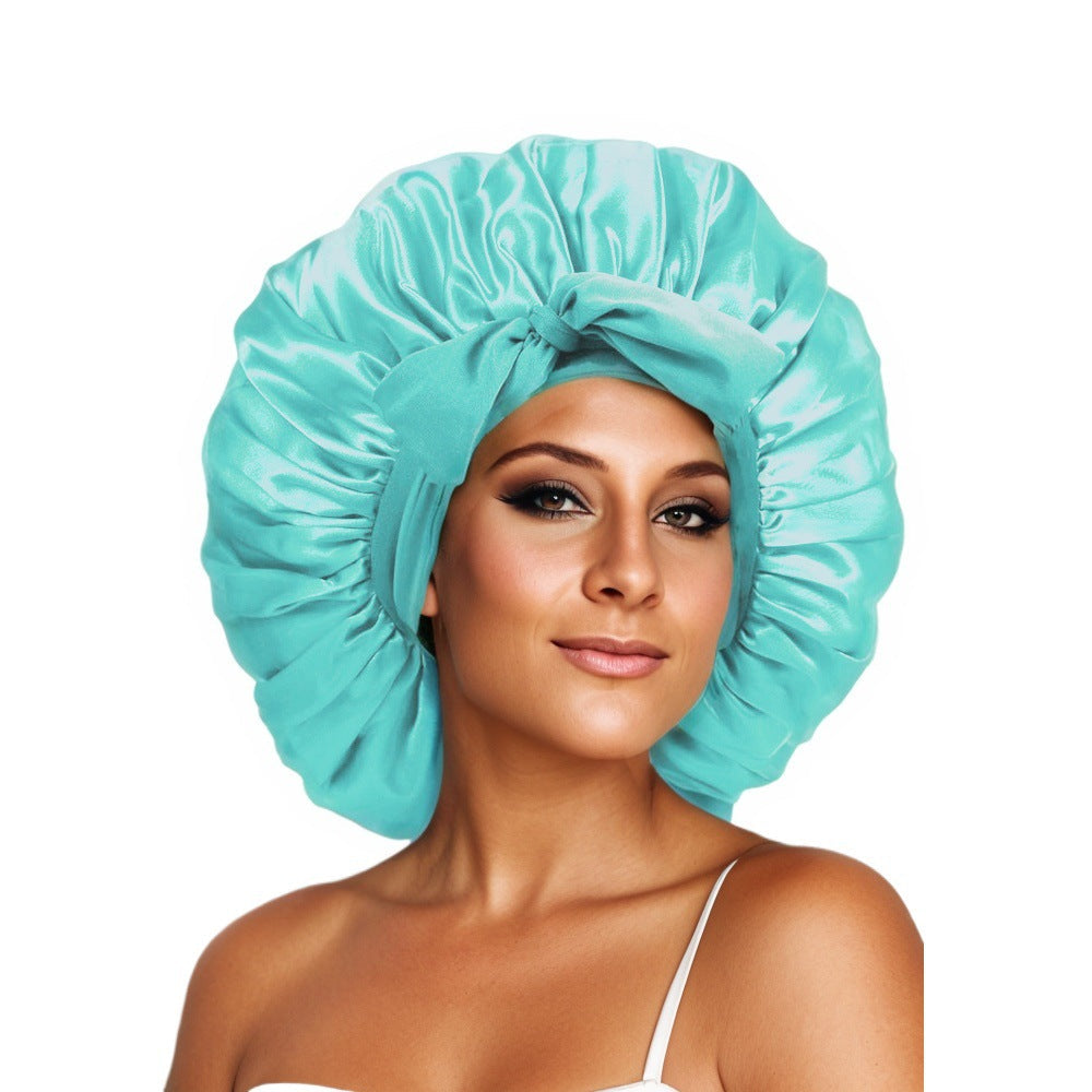 Elastic ribbon bow color Ding round hat solid color night cap wide-brimmed beauty hairdressing head scarf hat