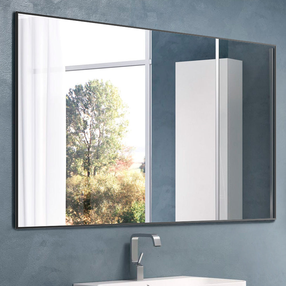 36x24 inch modern black bathroom mirror with aluminum frame decorative wall mirror suitable for living room, bedroom