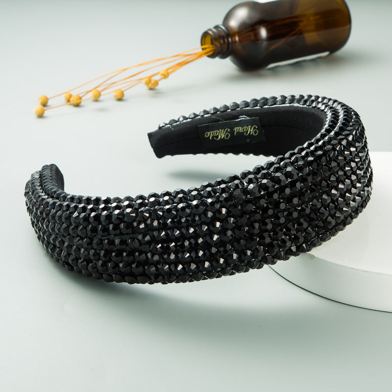 Ins Super Flash Full Drill 4.5cm Wide Brimmed Headdress Thickened Sponge Solid Color Headband Ladies Press Release Art Headband