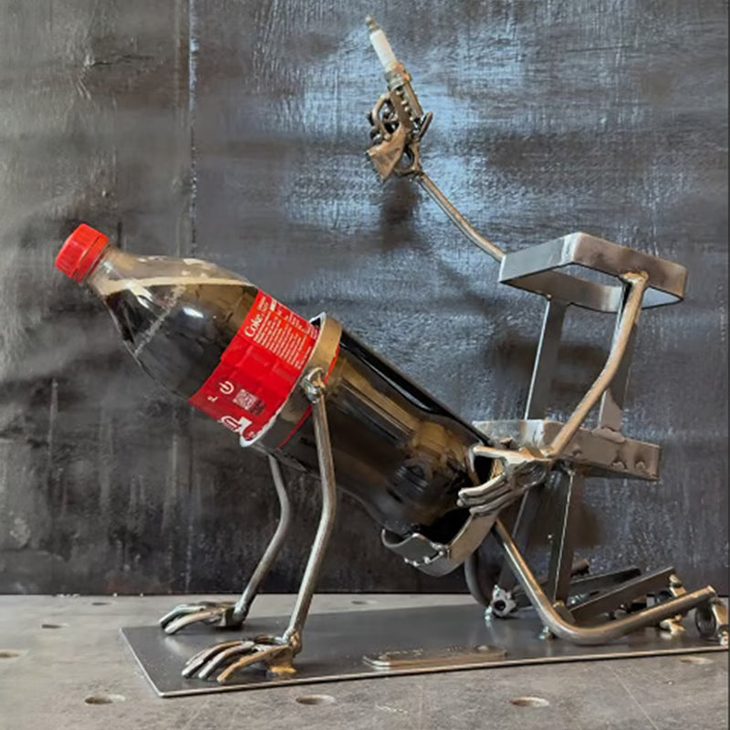 Skull 2-in-1 Bottle Stand: Holds Coke & Wine, Metal Skeleton Holder – Fun Bar Decor