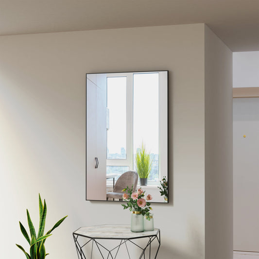 36x24 inch modern black bathroom mirror with aluminum frame decorative wall mirror suitable for living room, bedroom