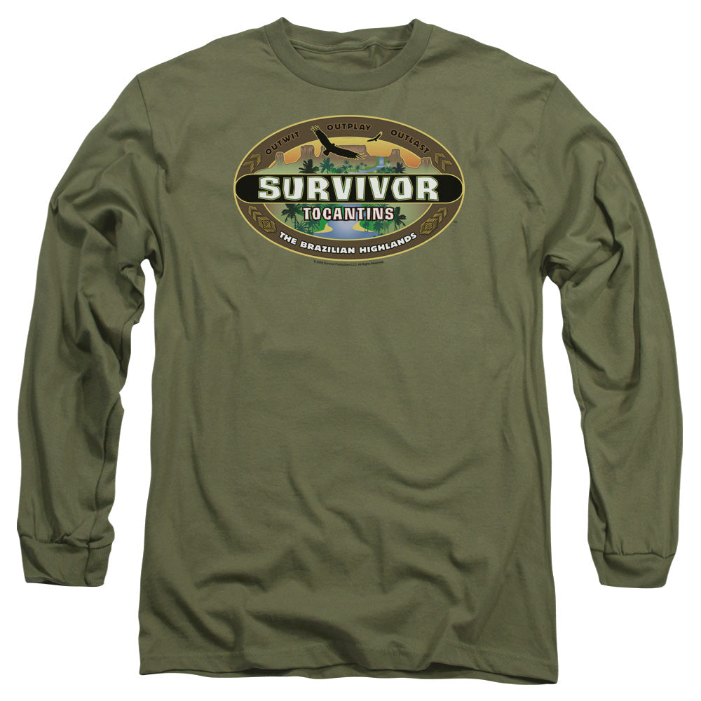 Survivor Tocantins Logo Mens Long Sleeve Shirt Military Green Officially Licensed
