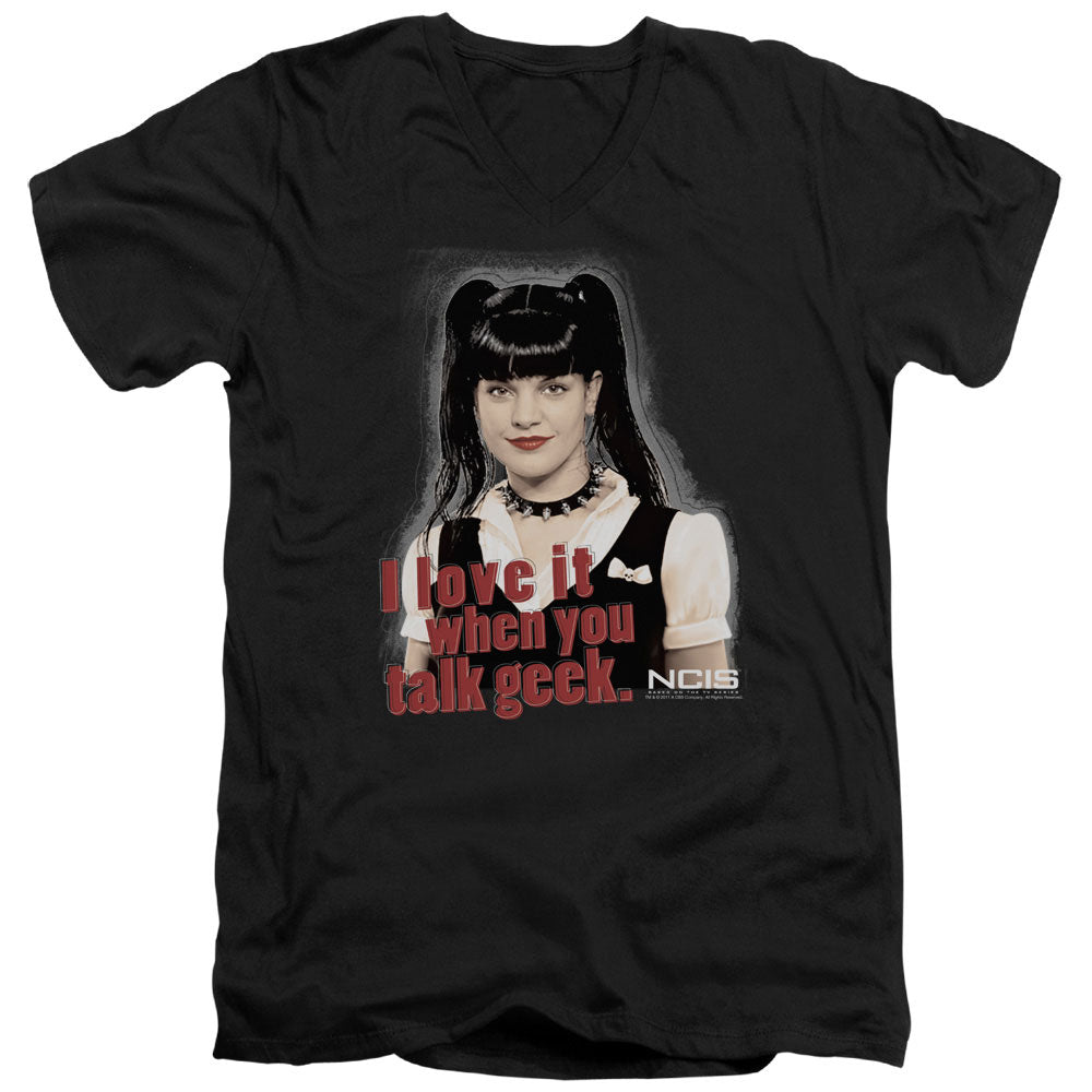 Ncis Geek Talk Mens Slim Fit V-Neck T Shirt Black Officially Licensed