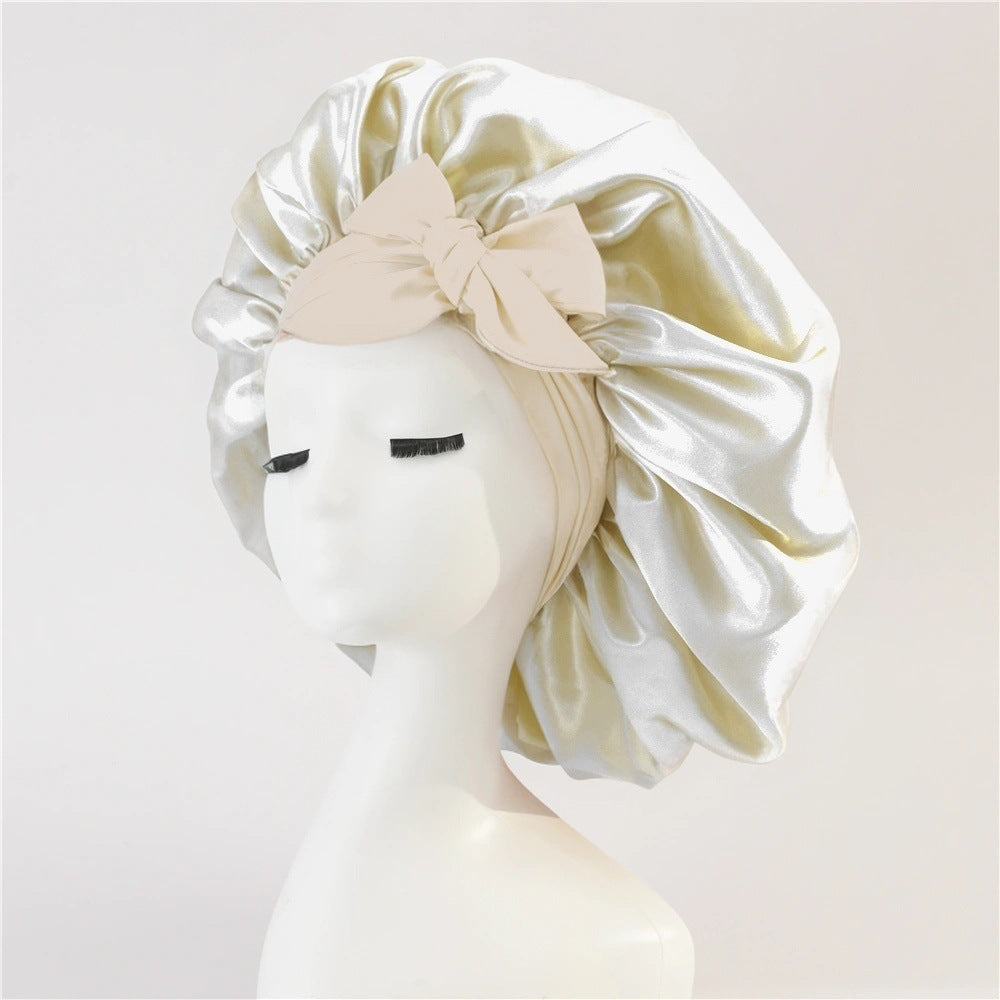Elastic ribbon bow color Ding round hat solid color night cap wide-brimmed beauty hairdressing head scarf hat