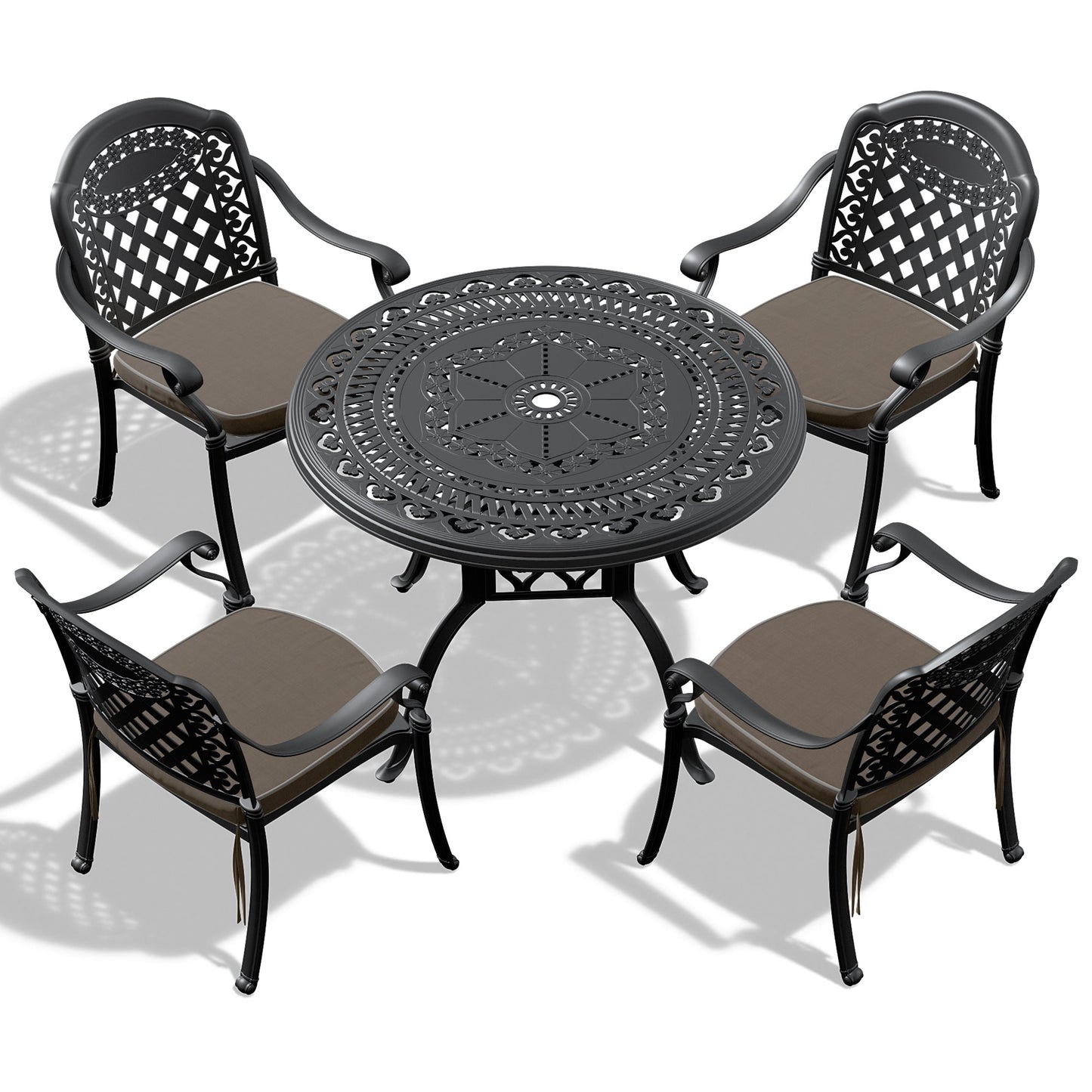 (Cushions In Random Colors)5-Piece Set Of Cast Aluminum Patio Furniture With Cushions