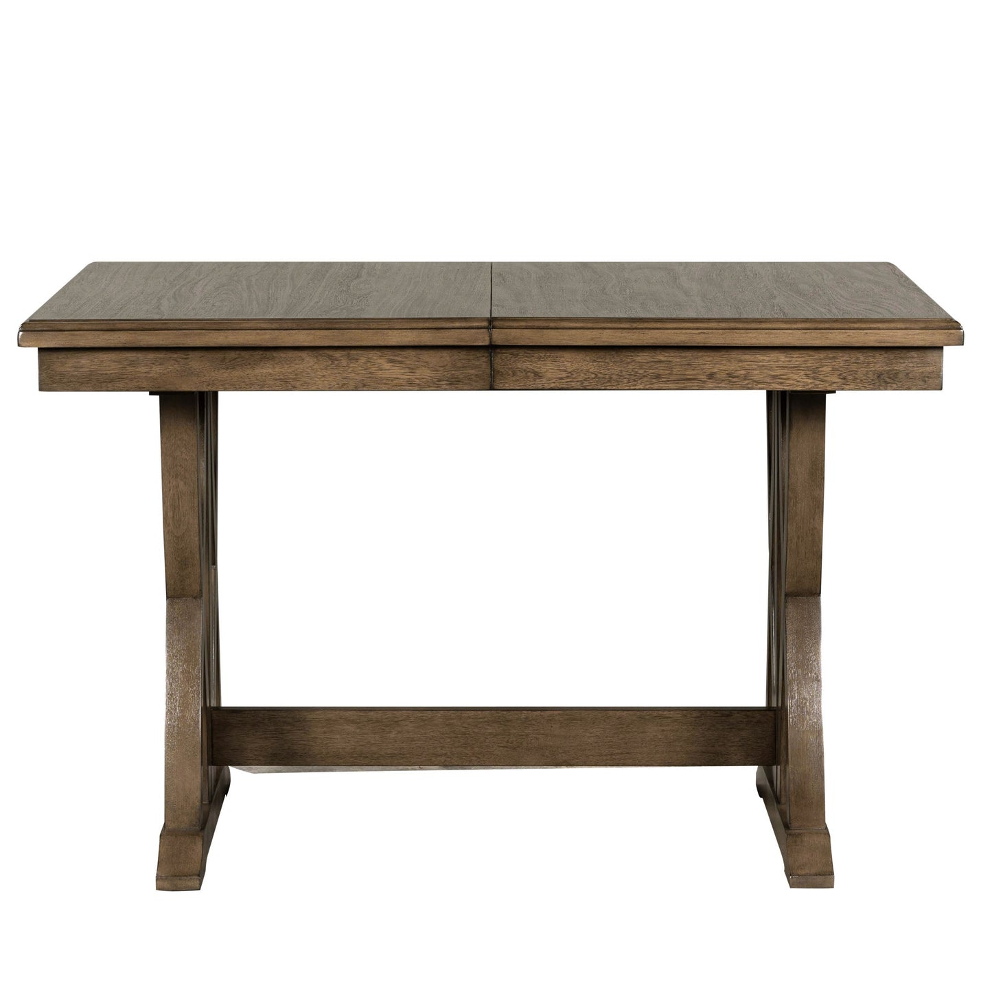 TOPMAX Mid Century Solid Wood 7-Piece Expandable Dining Table Set with Soft Cushioned Chair, Gold Brown+Gray Cushions