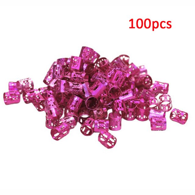 100 Pcs/set 7 Colors Mixed Beads Adjustable Hair Braids Dreadlock Beads Adjustable Hair Braid Rings Cuff Clips Tubes Jewelry