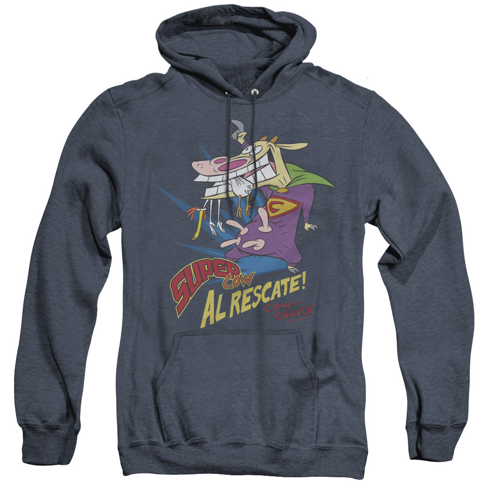 Cow & Chicken Super Cow Mens Heather Hoodie Navy Officially Licensed