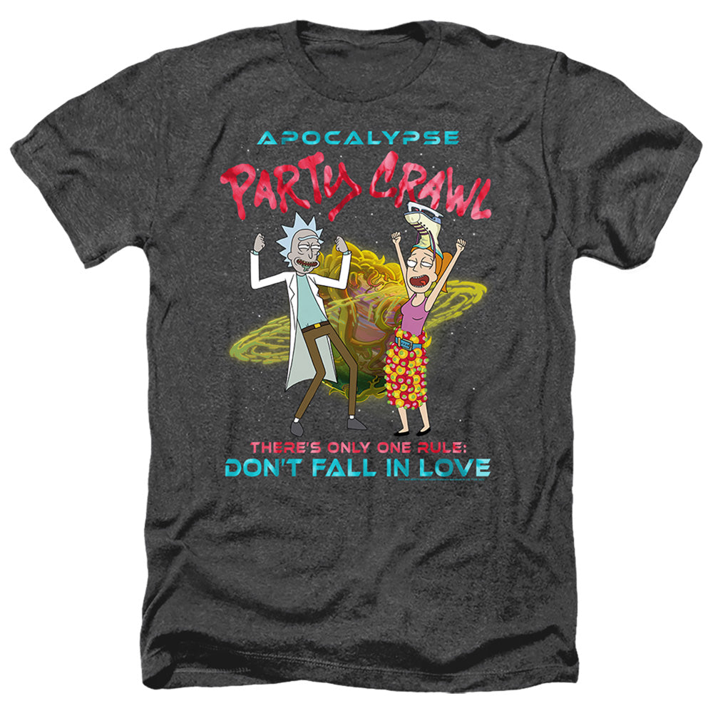Rick And Morty Apocalypse Party Crawl Heather Mens T Shirt Black Officially Licensed