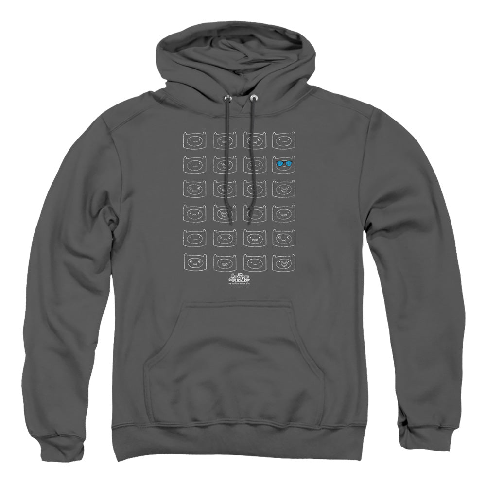 Adventure Time Finn Faces Mens Hoodie Charcoal Officially Licensed