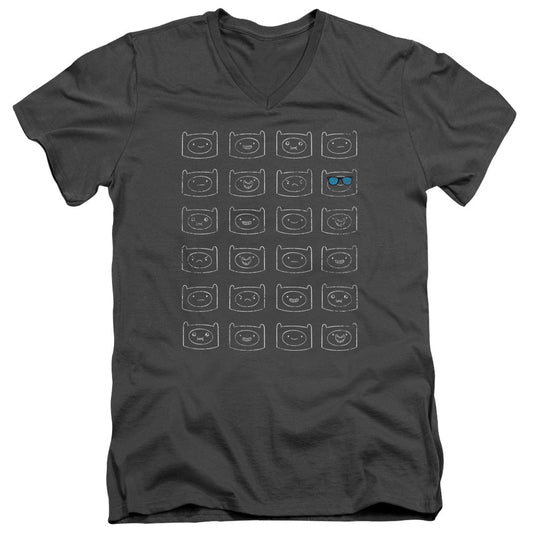 Adventure Time Finn Faces Mens Slim Fit V Neck T Shirt Charcoal Officially Licensed