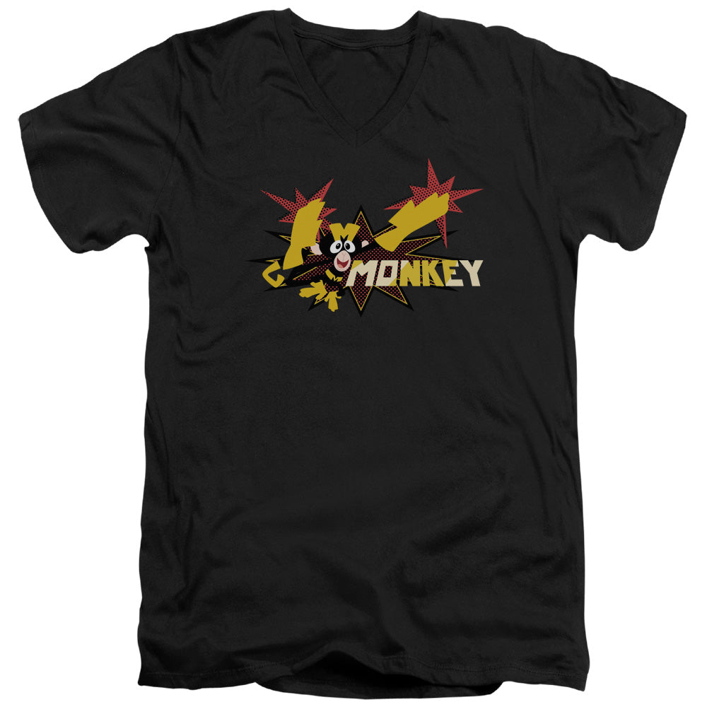 Dexters Laboratory Monkey Mens Slim Fit V Neck T Shirt Black Officially Licensed