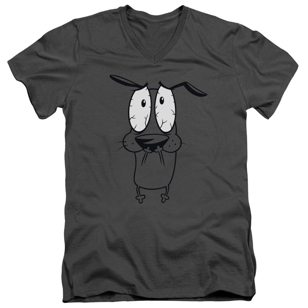 Courage the Cowardly Dog Scared Mens Slim Fit V Neck T Shirt Charcoal Officially Licensed