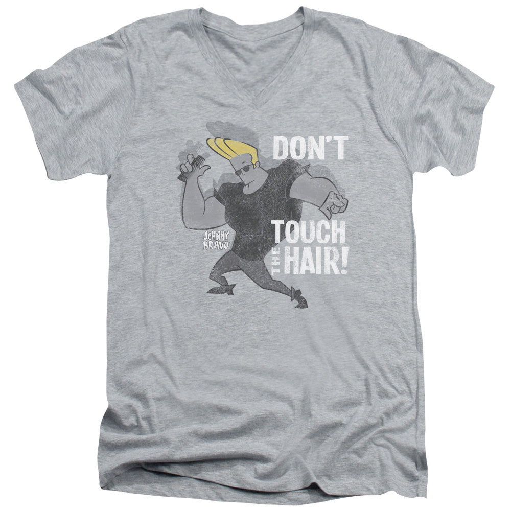 Johnny Bravo Hair Mens Slim Fit V Neck T Shirt Athletic Heather Officially Licensed