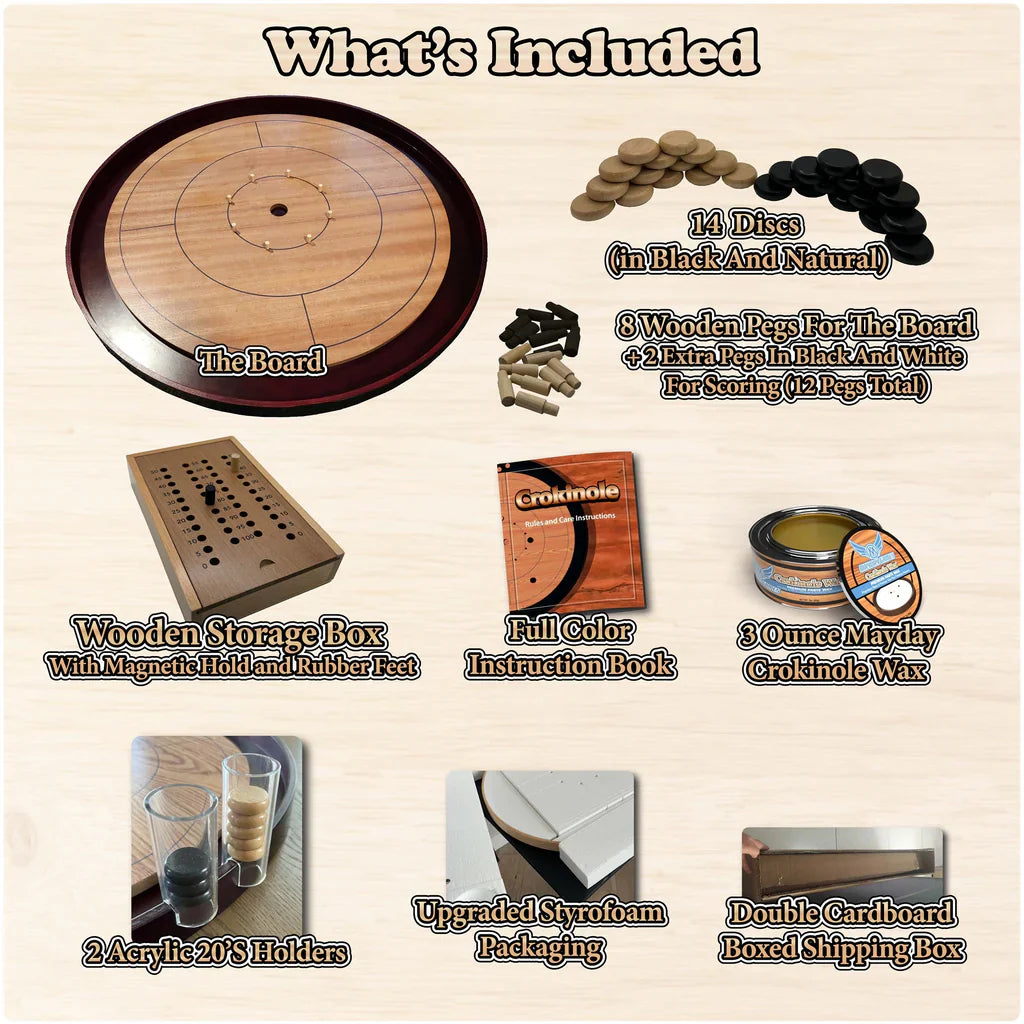 Beech Standard Edition Crokinole Board 2024 with Carry Case