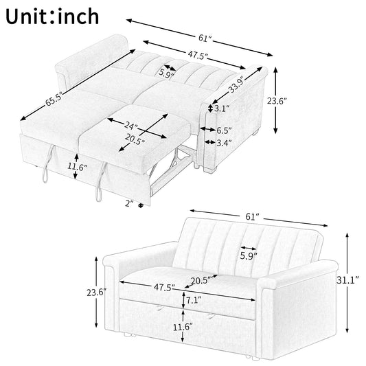 U_STYLE Convertible Soft Cushion Sofa Pull Bed ,for Two People to Sit On