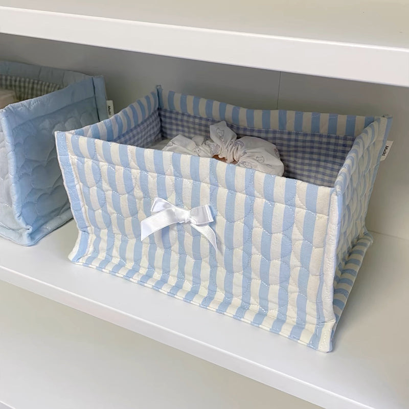 1pc Square Storage Basket: Desktop Organizer, Korean Quilted Design, Cute Storage Frame for Home Decor