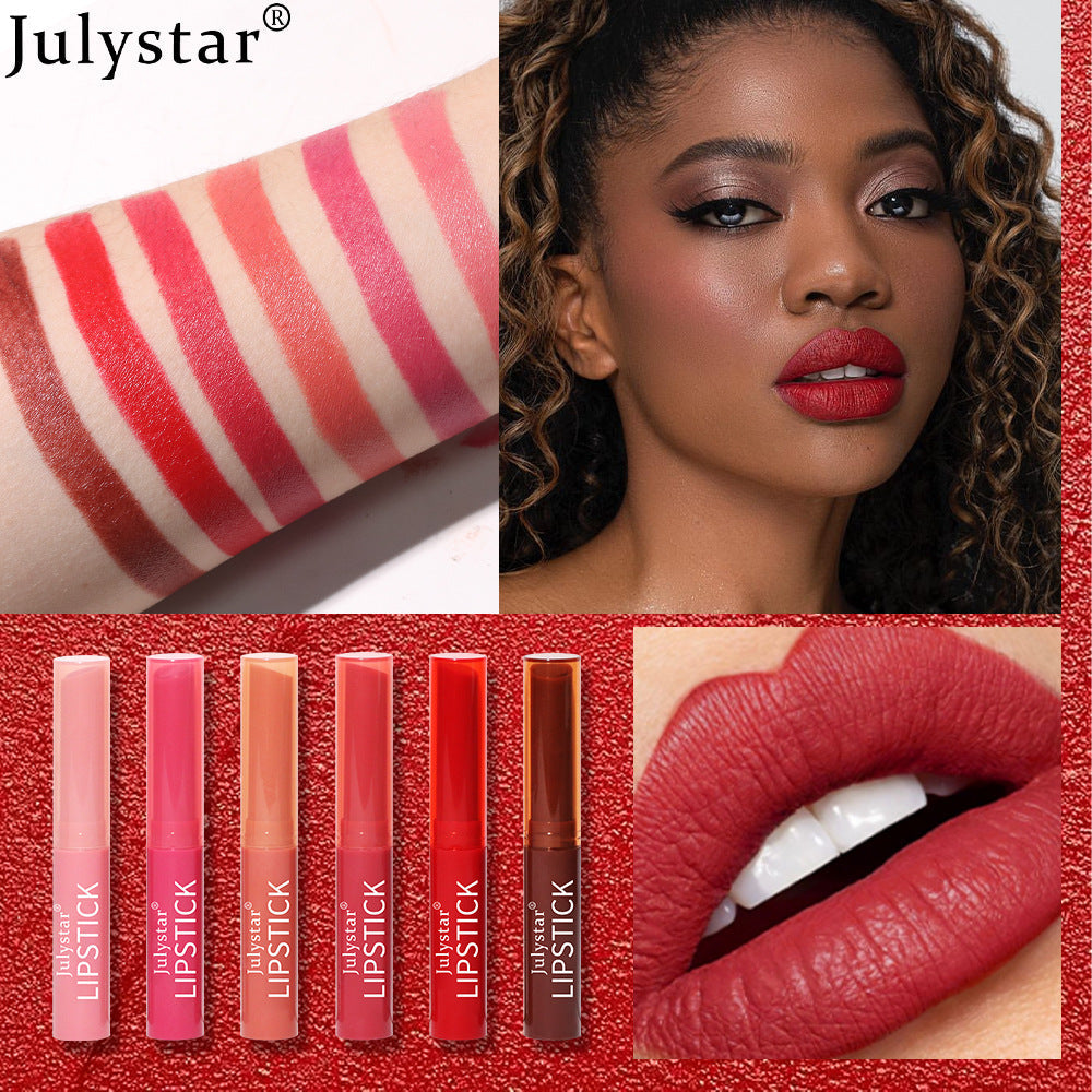 Durable Waterproof Non Stick Cup Genuine Six Color Lipstick Matte Velvet Foggy Lipstick