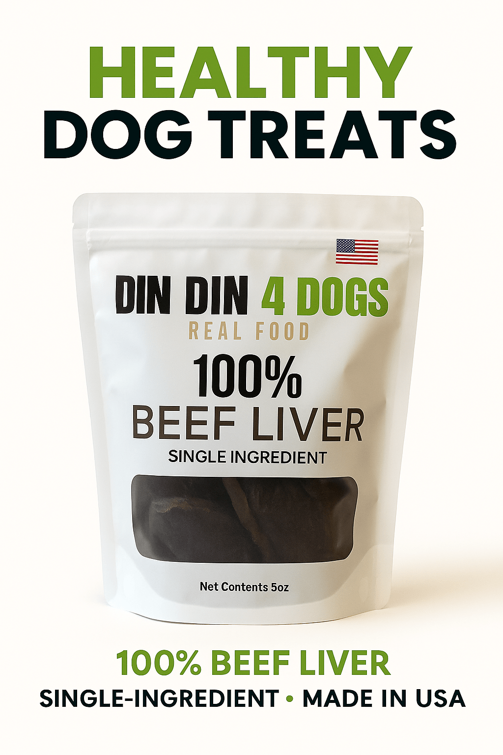 100% Beef Liver Dog Treats, 5 Ounce Bag, Single Ingredient, High Protein