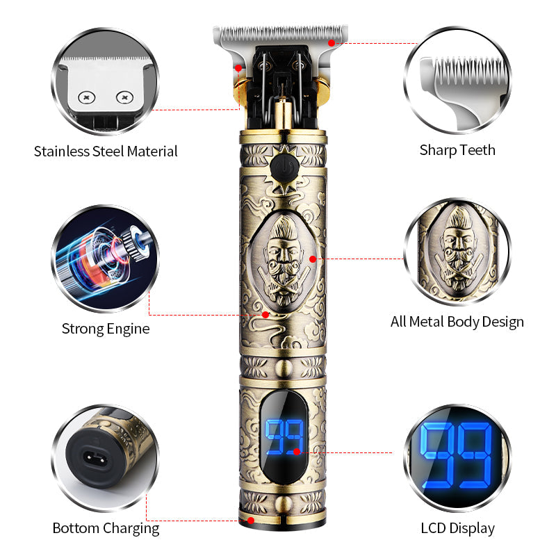 Electric Hair Clipper T9 Multi Accessory LCD Rechargeable Retro Oil Head Engraving Electric Hair Clipper