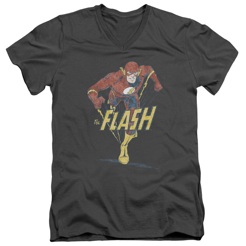 DC Comics Flash Desaturated Flash Mens Slim Fit V Neck T Shirt Charcoal Officially Licensed
