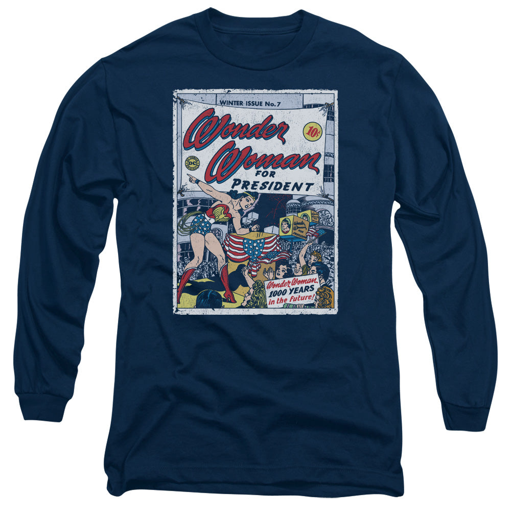 DC Comics Ww for President Mens Long Sleeve Shirt Navy Blue Officially Licensed