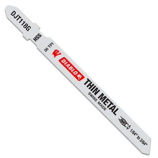 Diablo DJT118G5 3-5/8 in. 36 TPI High Speed Steel T-Shank Jig Saw Blades for Thin Metal (5-Pack)