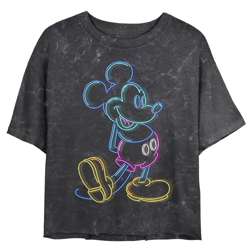 Disney Neon Mickey Mouse Outline Mineral Wash Juniors  Crop TopShirt