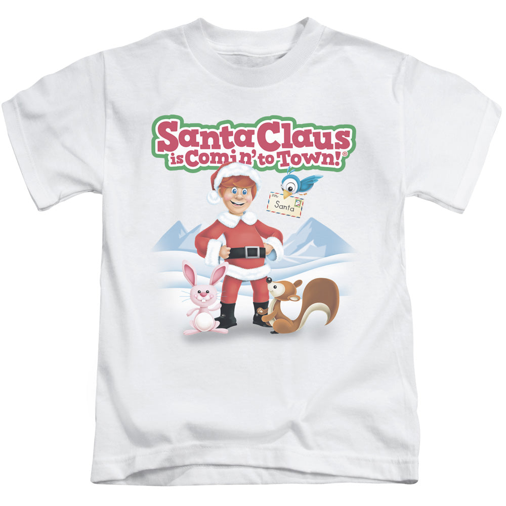 Santa Claus is Comin to Town Animal Friends Juvenile Kids Youth T Shirt White Officially Licensed