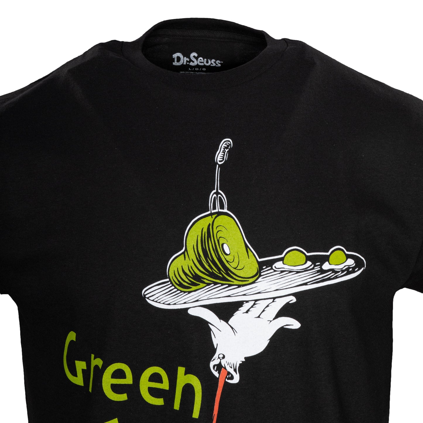 Dr Seuss Green Eggs and Ham Adult Short Sleeves Black T-Shirt