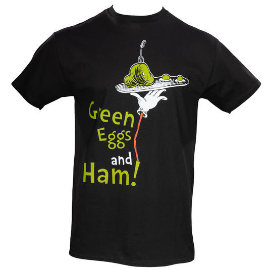 Dr Seuss Green Eggs and Ham Adult Short Sleeves Black T-Shirt