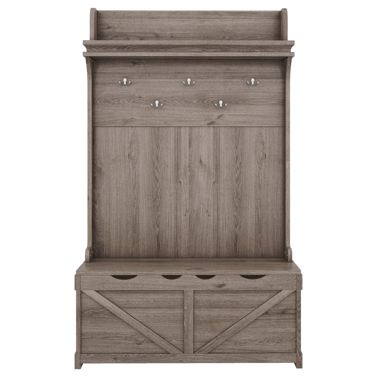 Hall tree with storage desk, entrance desk with drawers and 5 hooks, display rack,Oak