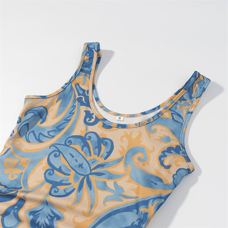 Elegant Sleeveless Printed Tassel Spliced Dress with Style