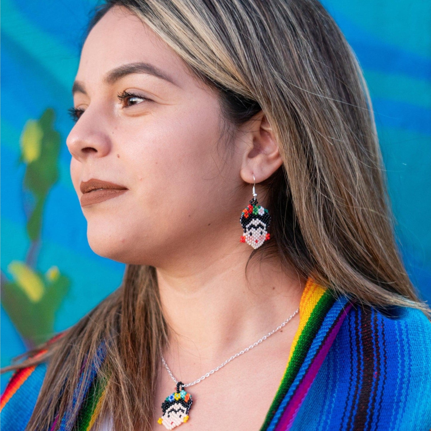 Frida Kahlo Seed Bead Earrings - Guatemala