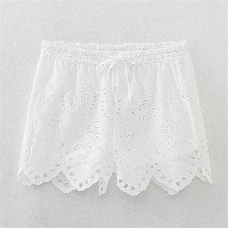 Summer NewStyle Women's Fashion Casual Short Sleeve Hollow Embroidered Shirt Shorts