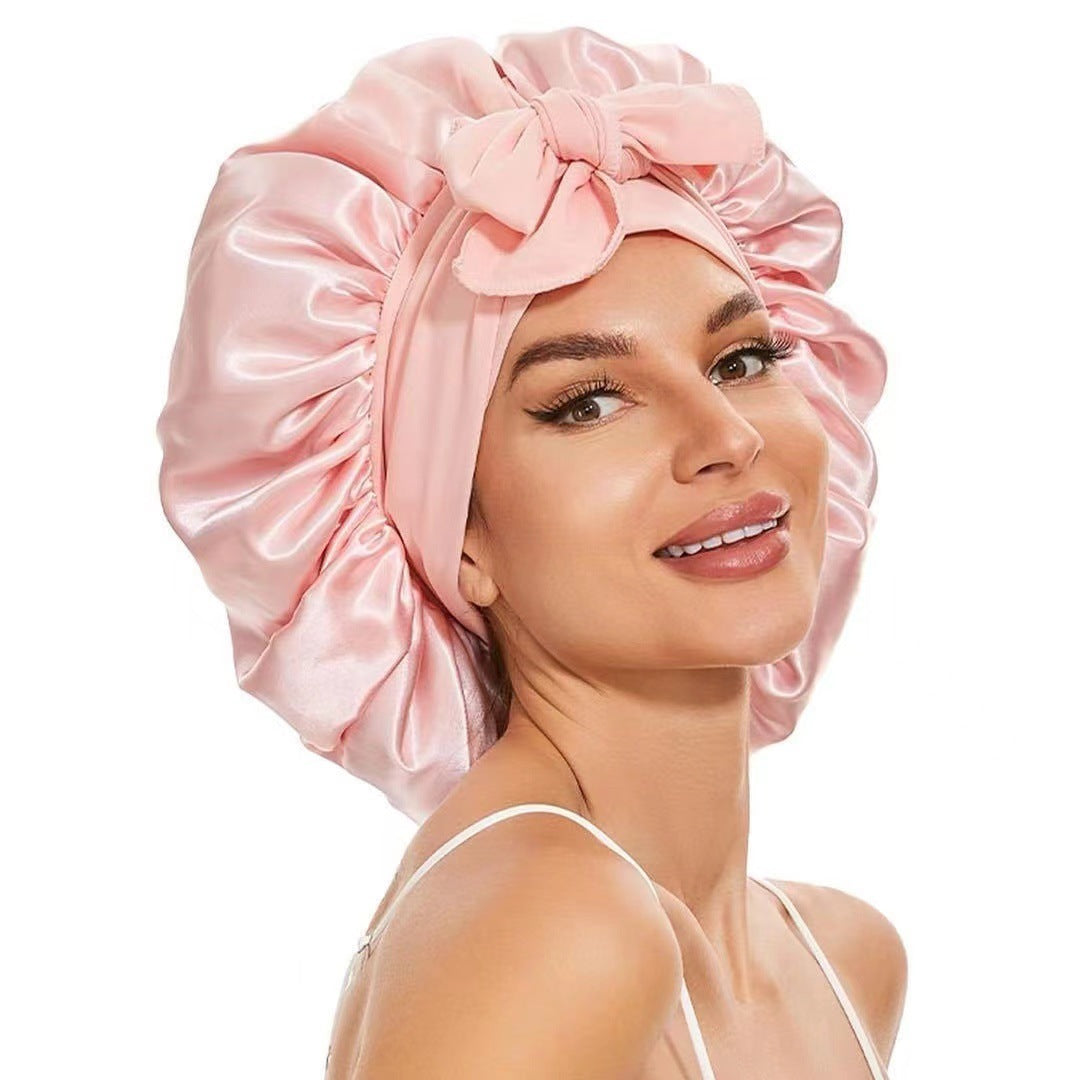 Elastic ribbon bow color Ding round hat solid color night cap wide-brimmed beauty hairdressing head scarf hat