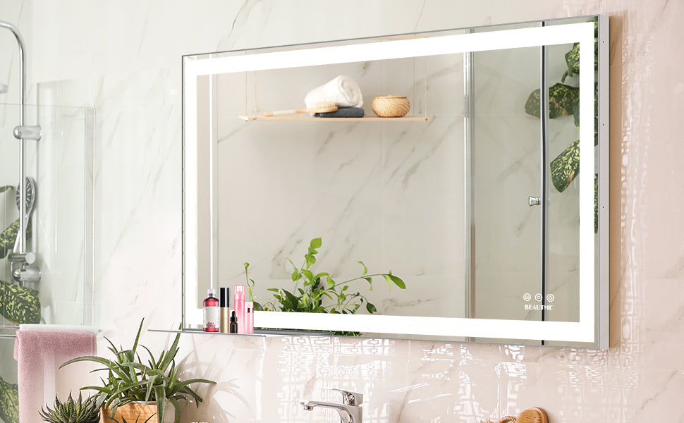 48x24 inch LED bathroom makeup mirror wall mounted adjustable light anti fog touch switch with memory intelligent large bathroom