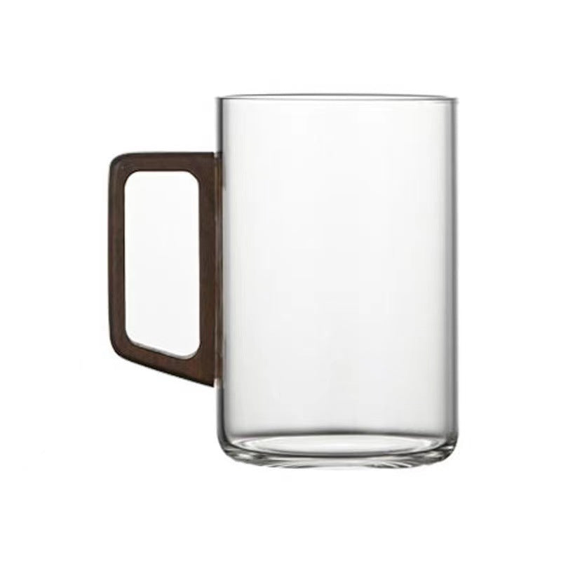 High end green tea cup with walnut handle and lid. High temperature resistant glass office drinking cup