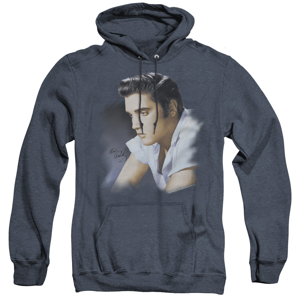 Elvis Presley Blue Profile Heather Mens Hoodie Navy Officially Licensed
