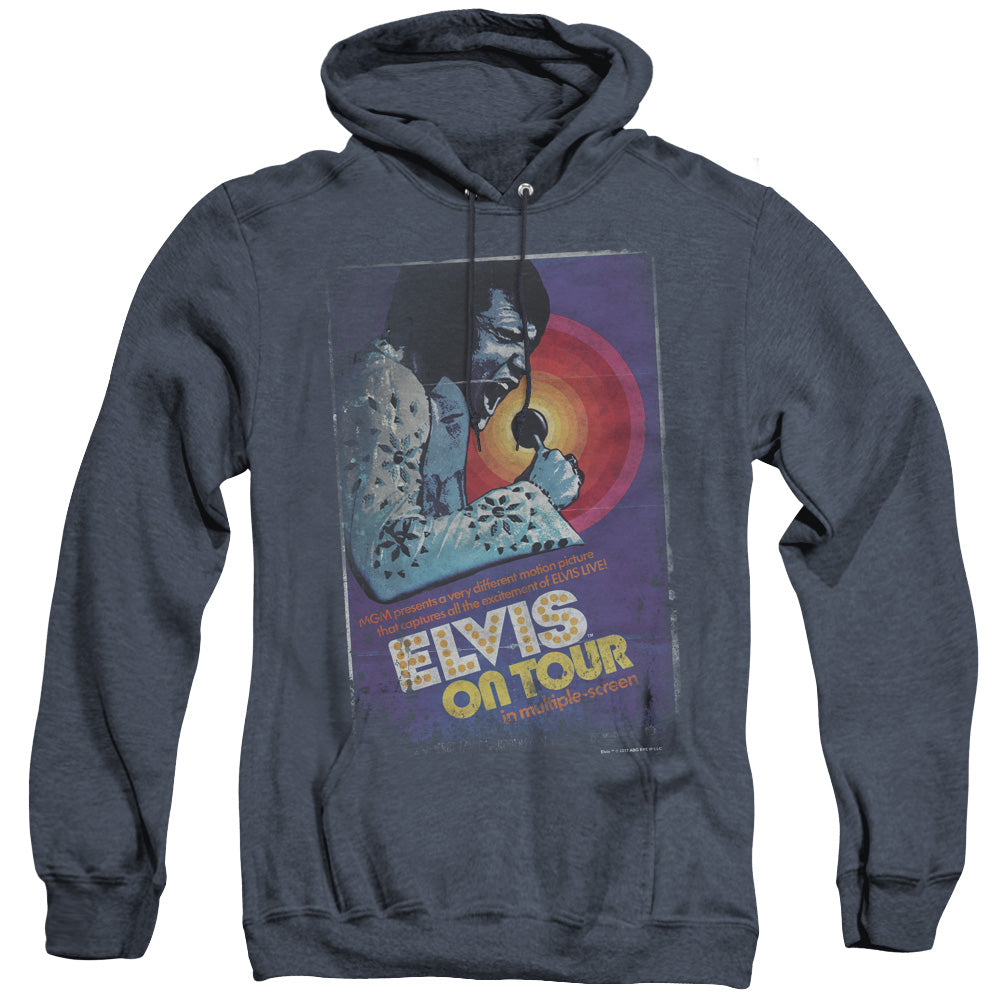 Elvis Presley On Tour Poster Mens Heather Hoodie Navy Officially Licensed