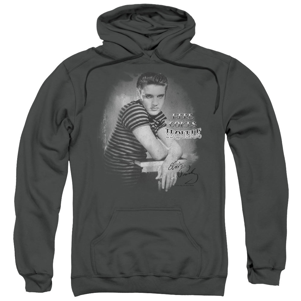 Elvis Presley Trouble Mens Hoodie Charcoal Officially Licensed